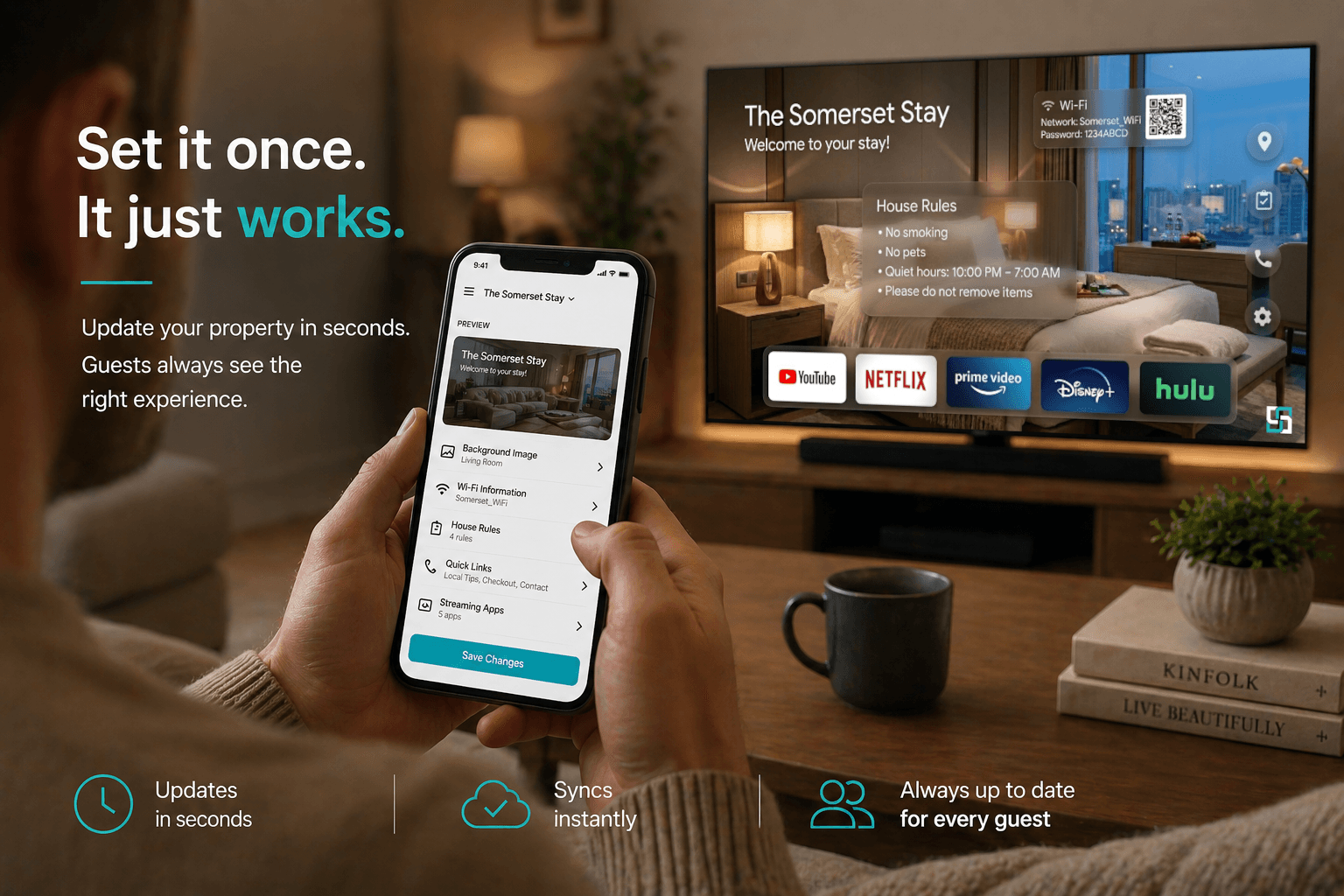 Owner updating StayHost TV settings from a phone