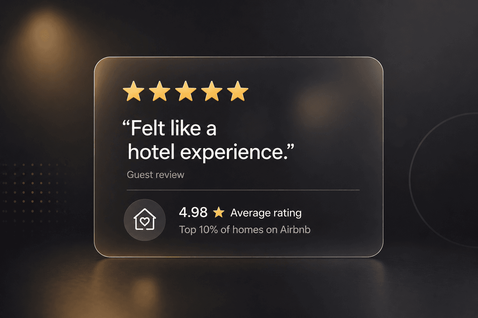 Five-star guest review card for a premium stay