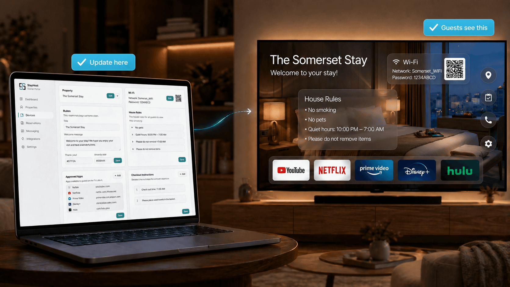 Owner Portal updating the guest TV experience from a phone