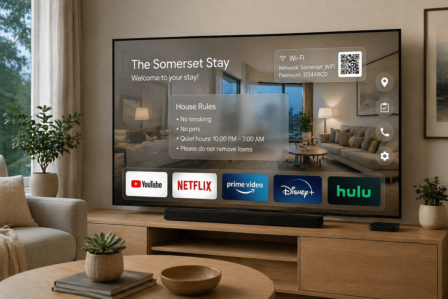 Hotel-like StayHost TV experience on a bedroom TV